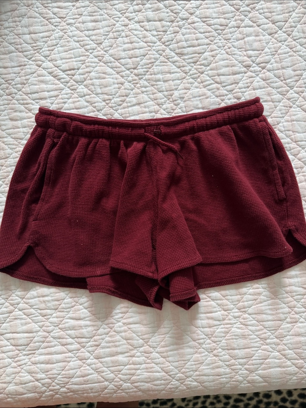 Brandy Melville Deep Burgundy Waffle-Knit Athletic Shorts